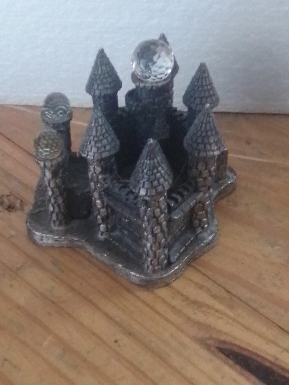 Decorative Silver Castle Sculpture with Crystal Orb - Home Art